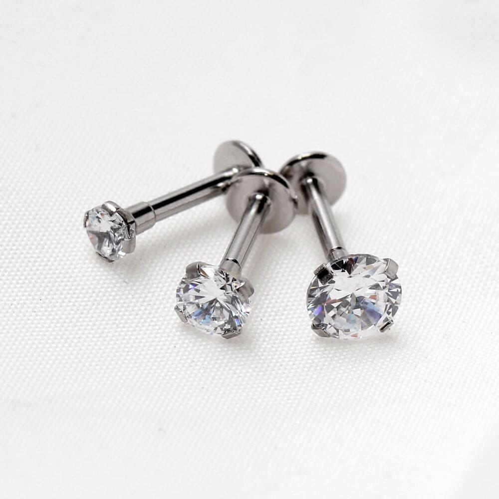 Stainless Steel Prong Set Large CZ Labret Labret Impulse Piercings