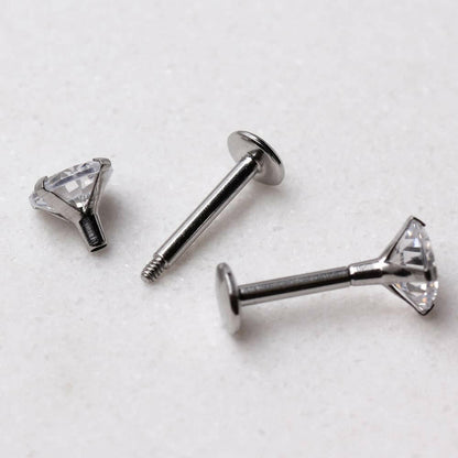 Stainless Steel Prong Set Large CZ Labret Labret Impulse Piercings