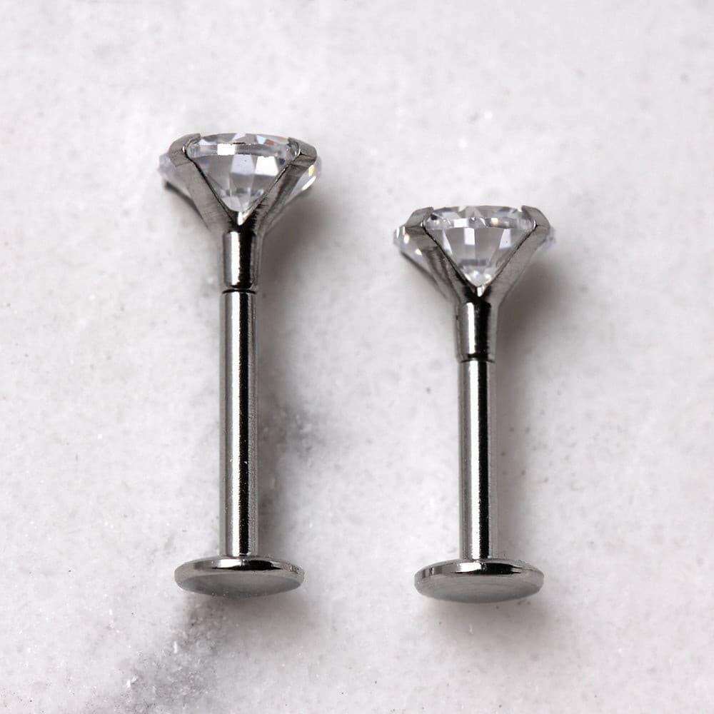 Stainless Steel Prong Set Large CZ Labret Labret Impulse Piercings