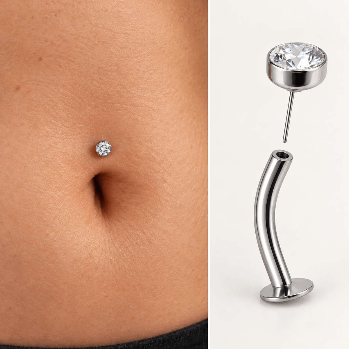 316L Stainless Steel Push-In Press Fit CZ Floating Navel Ring - Skin Metals