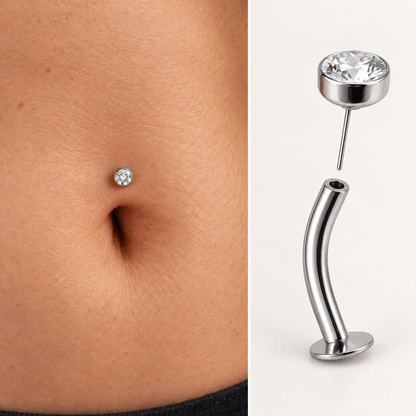 316L Stainless Steel Push-In Press Fit CZ Floating Navel Ring - Skin Metals