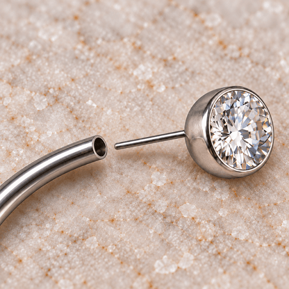 316L Stainless Steel Push-In Press Fit CZ Floating Navel Ring - Skin Metals