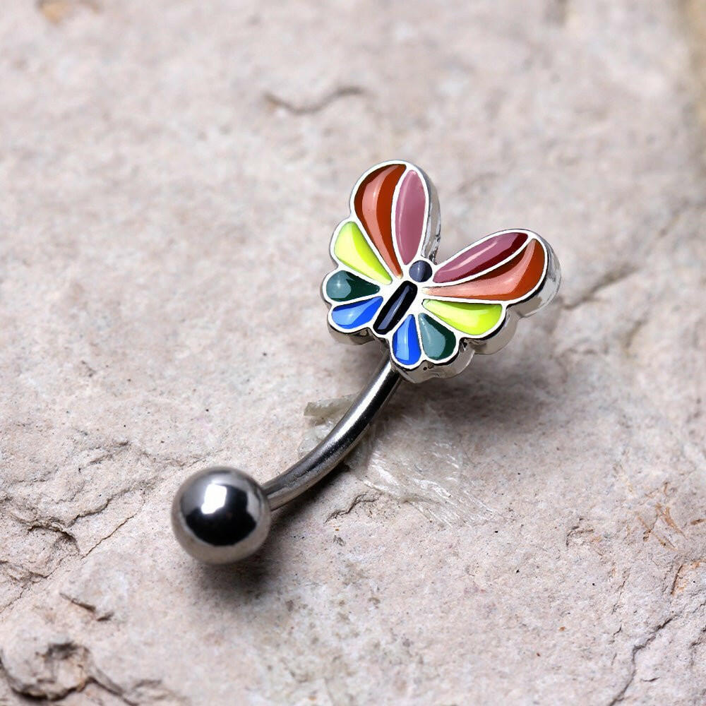 Stainless Steel Rainbow Butterfly Eyebrow Ring Eyebrow Ring Impulse Piercings