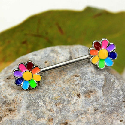 Stainless Steel Rainbow Flower Nipple Bar Nipple Ring Impulse Piercings