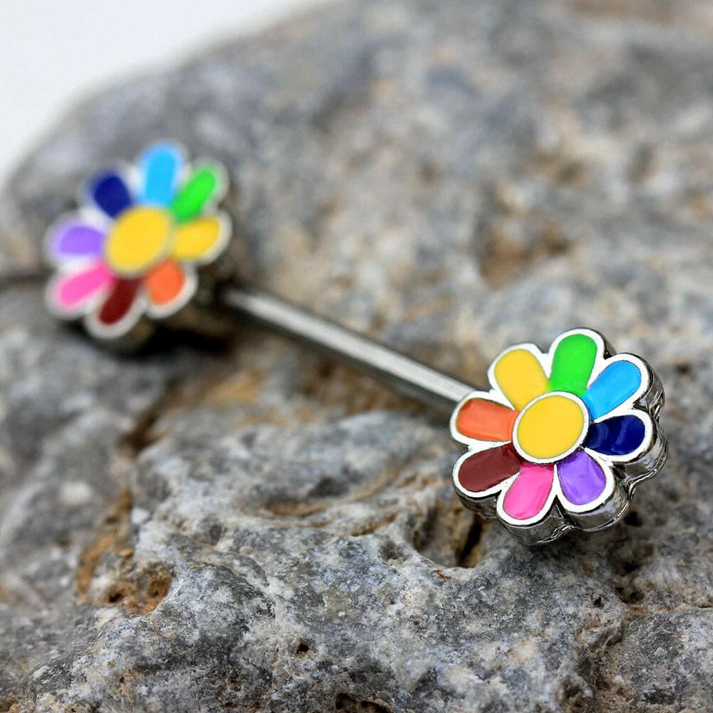 Stainless Steel Rainbow Flower Nipple Bar Nipple Ring Impulse Piercings