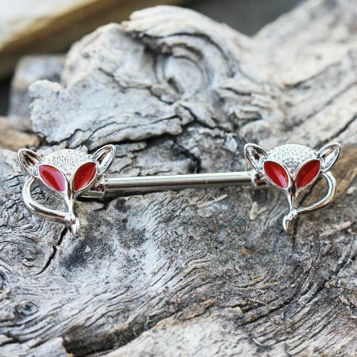 Stainless Steel Red Eye Fox Nipple Bar Nipple Ring Impulse Piercings