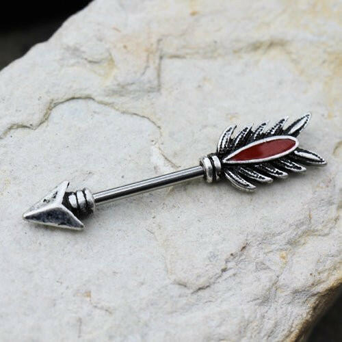 Stainless Steel Red Feather Arrow Nipple Bar Nipple Ring Impulse Piercings