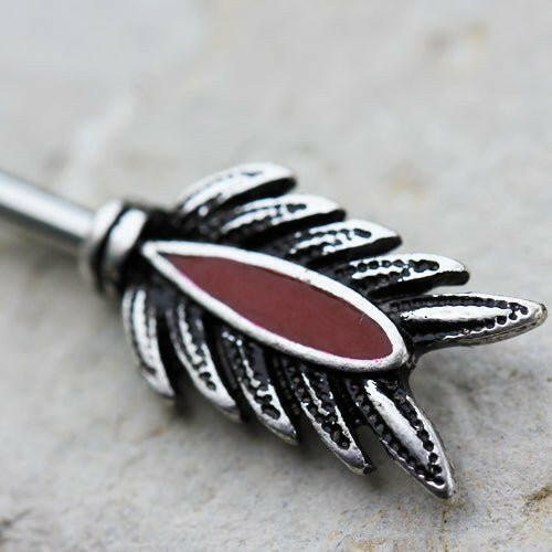 Stainless Steel Red Feather Arrow Nipple Bar Nipple Ring Impulse Piercings