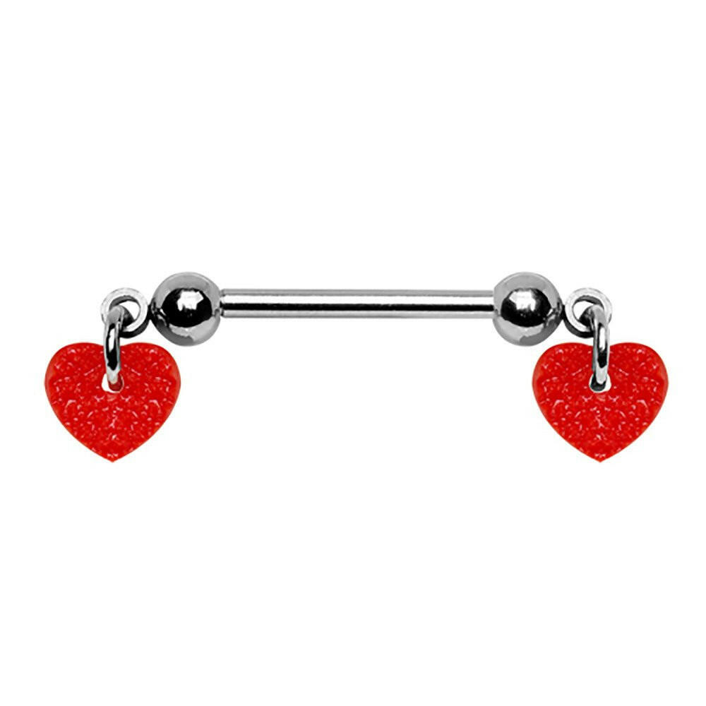 Stainless Steel Red Hearts Nipple Bar Nipple Ring Impulse Piercings