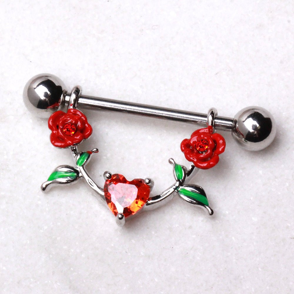 Rose heart barbell piercing