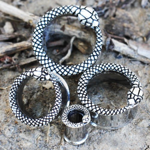 316L Stainless Steel Serpent Snake Double Flare Tunnel Plug — Sold as Pair