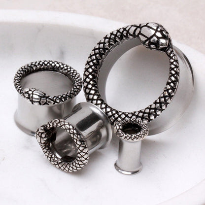 316L Stainless Steel Serpent Snake Double Flare Tunnel Plug — Sold as Pair