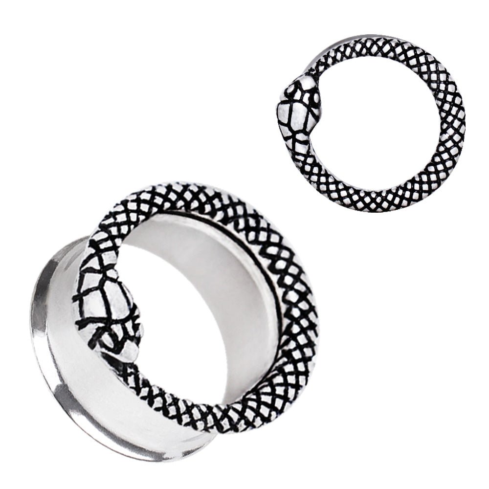316L Stainless Steel Serpent Snake Double Flare Tunnel Plug — Sold as Pair