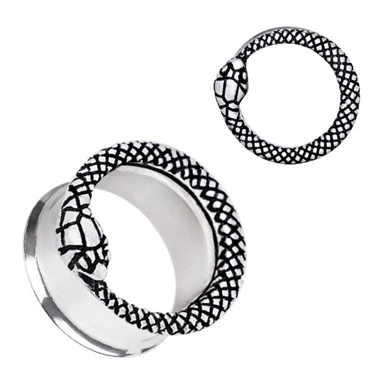 316L Stainless Steel Serpent Snake Double Flare Tunnel Plug — Sold as Pair