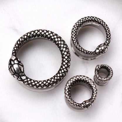 316L Stainless Steel Serpent Snake Double Flare Tunnel Plug — Sold as Pair