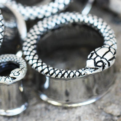 316L Stainless Steel Serpent Snake Double Flare Tunnel Plug — Sold as Pair
