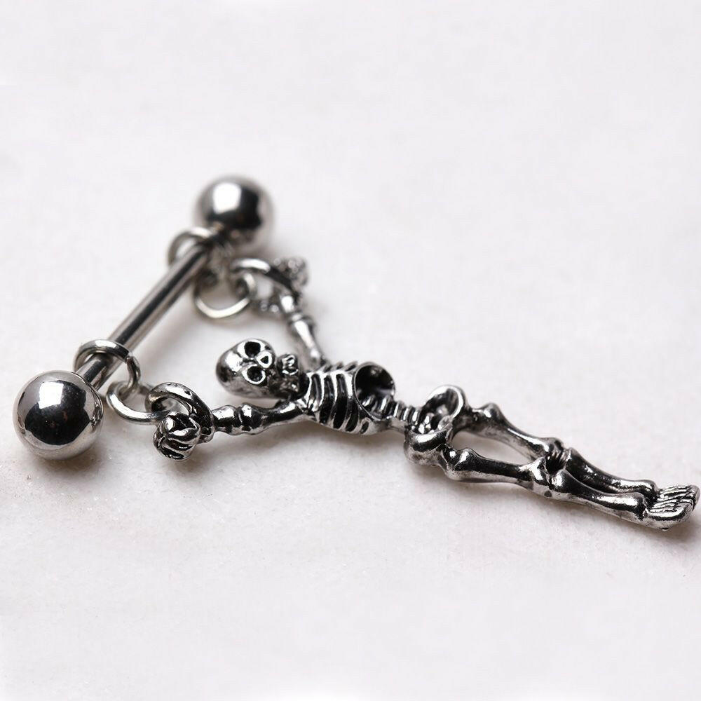 Stainless Steel Skeleton Crucifix Nipple Ring Nipple Ring Impulse Piercings