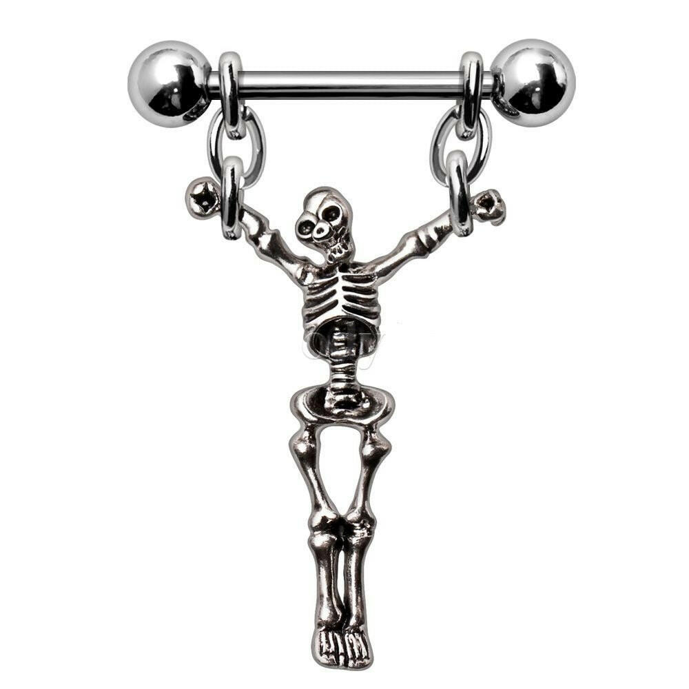 Stainless Steel Skeleton Crucifix Nipple Ring Nipple Ring Impulse Piercings