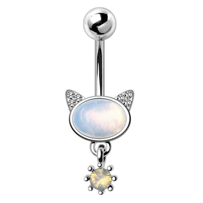 Stainless Steel Snow White Cat Navel Ring Navel Ring Impulse Piercings