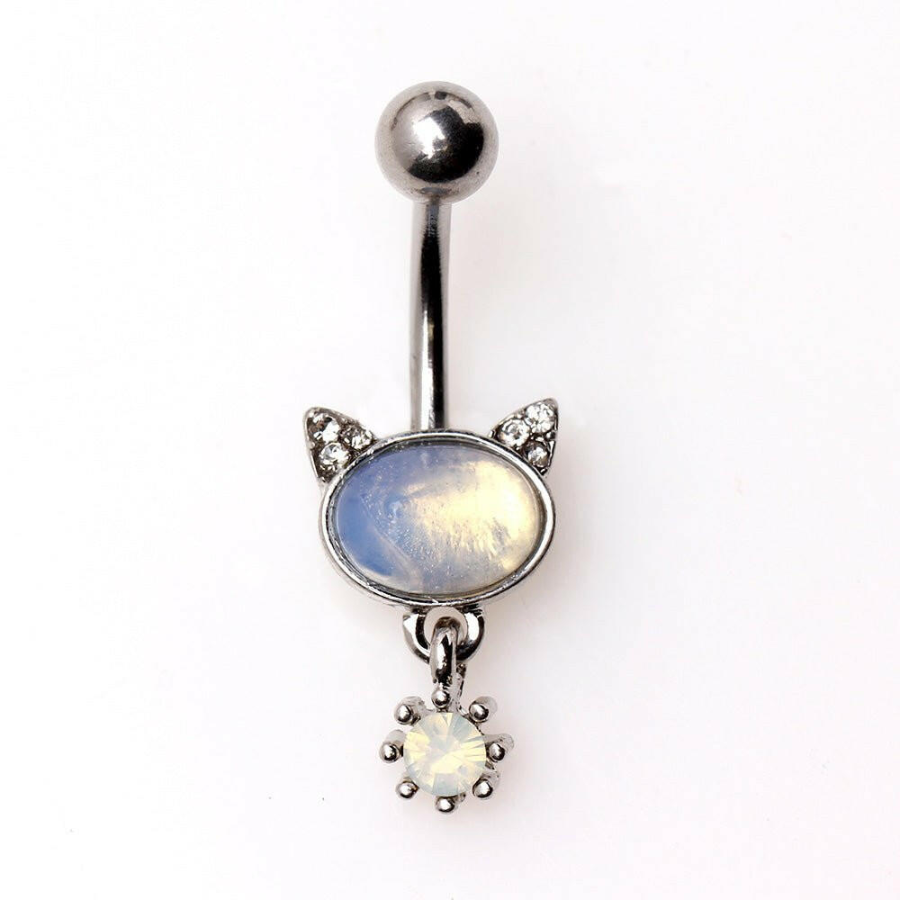 Stainless Steel Snow White Cat Navel Ring Navel Ring Impulse Piercings