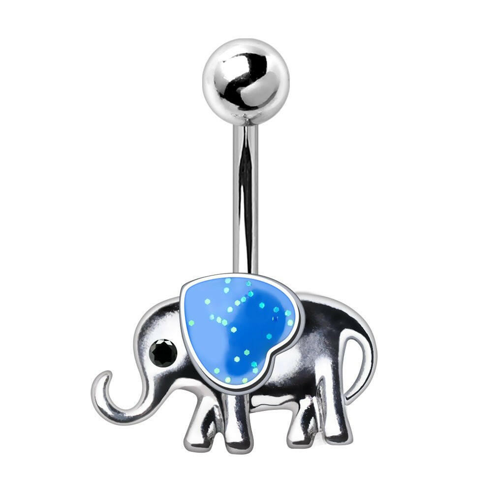 Stainless Steel Sparkling Blue Elephant Navel Ring Navel Ring Impulse Piercings