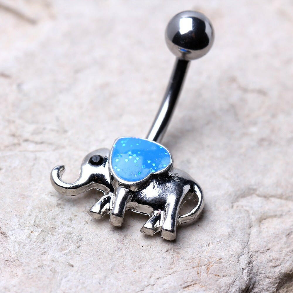 Stainless Steel Sparkling Blue Elephant Navel Ring Navel Ring Impulse Piercings