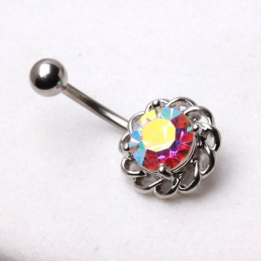 Stainless Steel Sparkling Flower Navel Ring Navel Ring Impulse Piercings