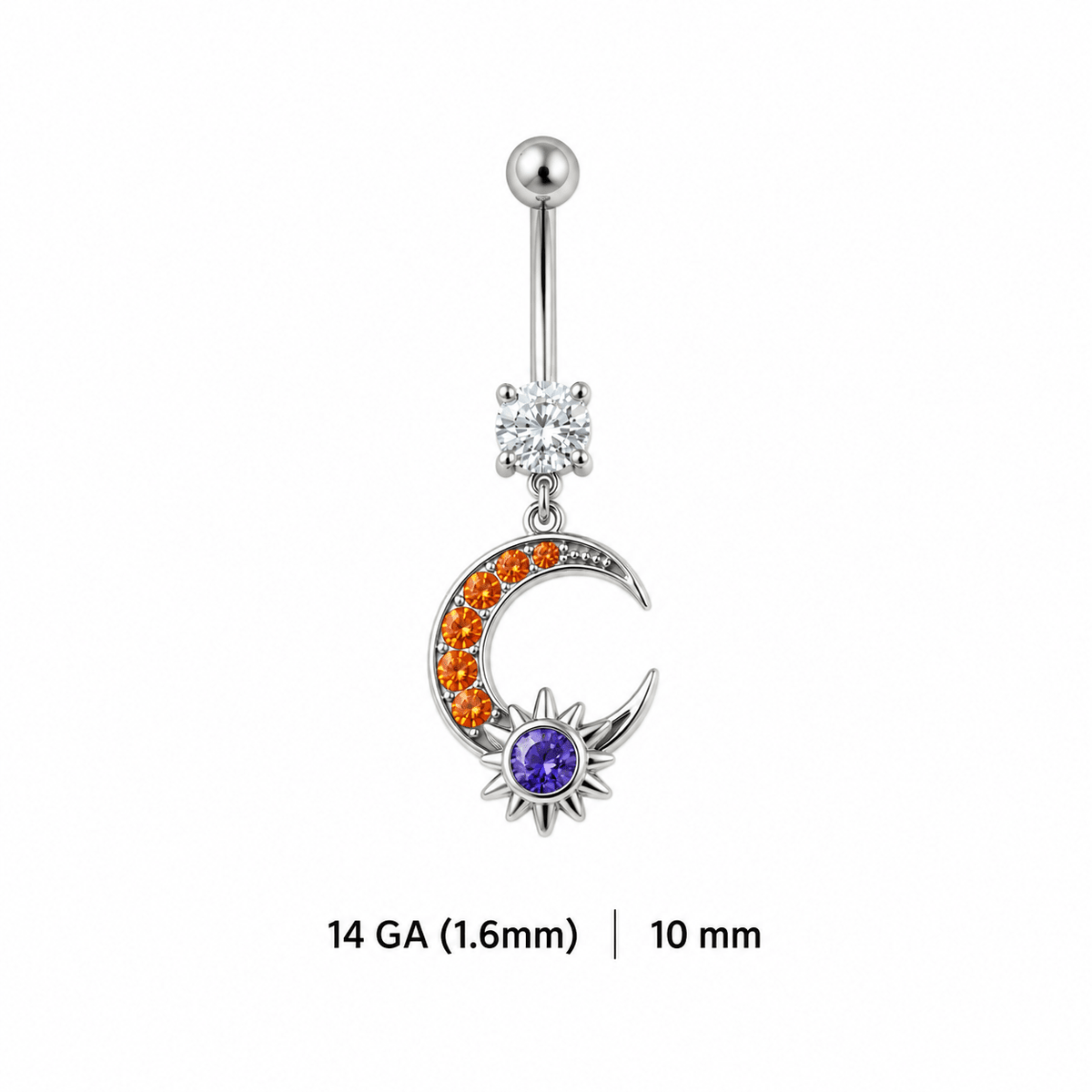316L Stainless Steel Sun & Moon Dangle Navel Ring - Skin Metals