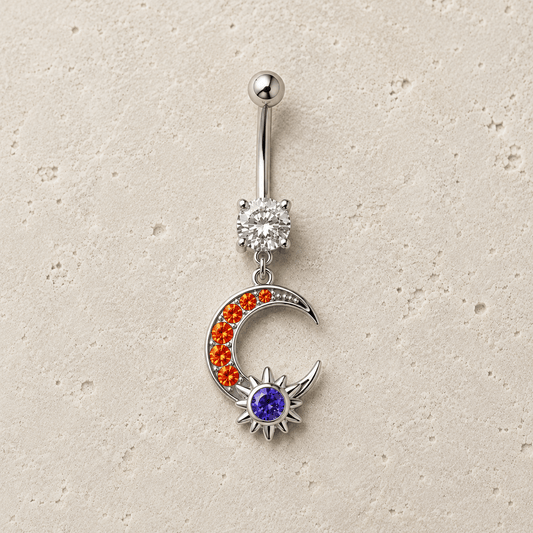 316L Stainless Steel Sun & Moon Dangle Navel Ring - Skin Metals