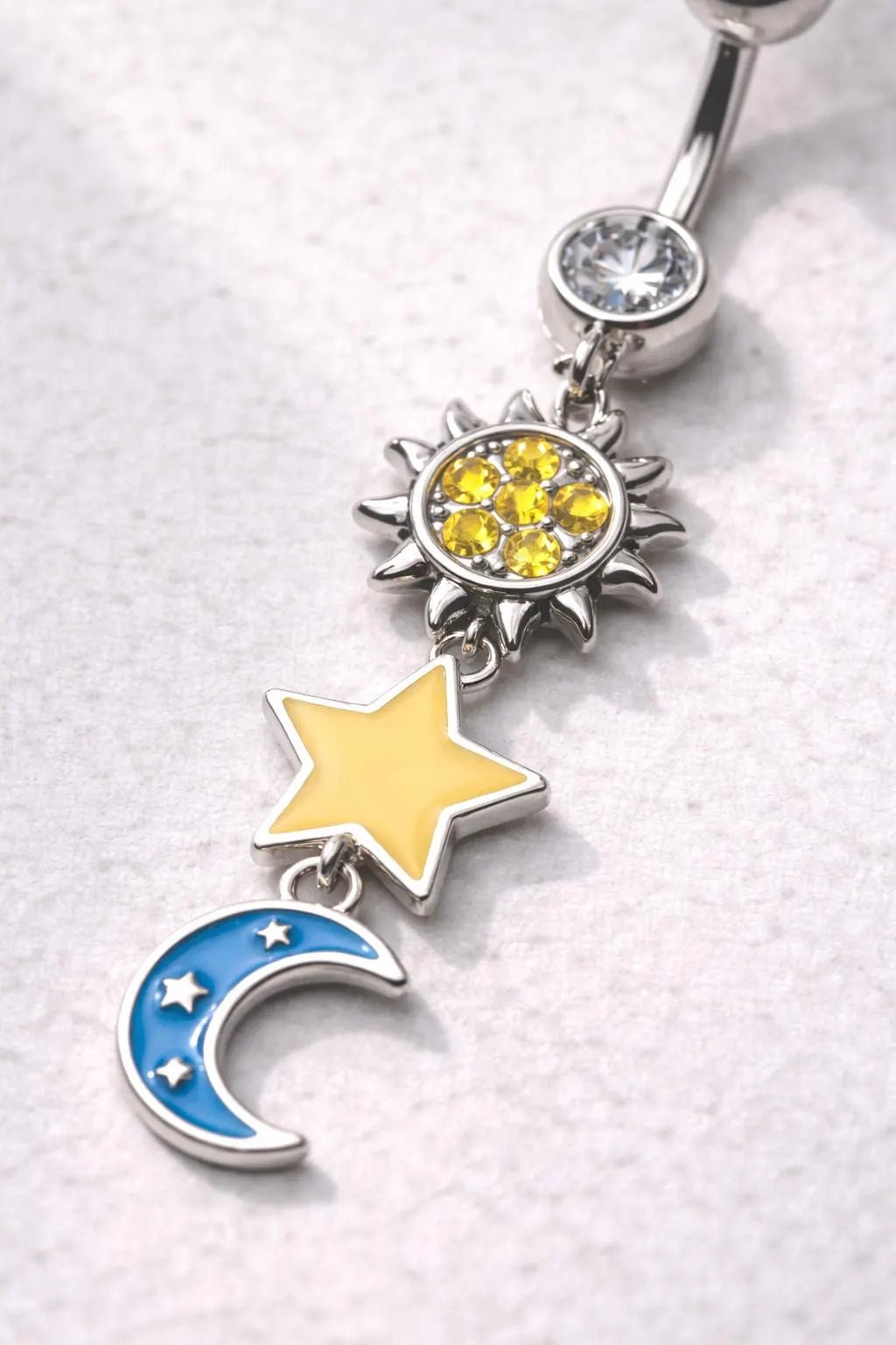 316L Stainless Steel Sun Moon Star Dangle Navel Ring With Enamel And CZ Navel Ring Skin Metals