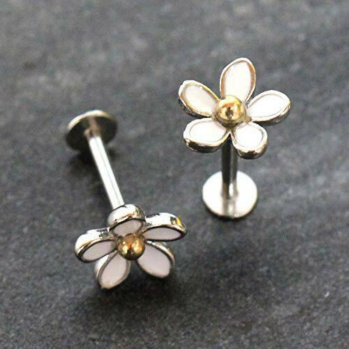 Stainless Steel Sweet White Daisy Labret Labret Impulse Piercings