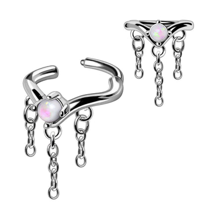316L Stainless Steel Synthetic Opal Tiara with Chains Clicker Ring Cartilage Earring Skin Metals
