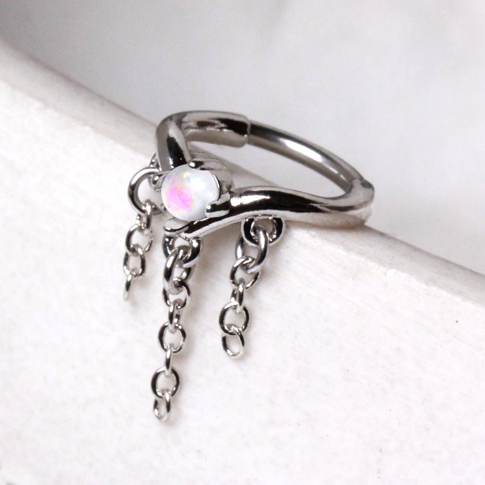 316L Stainless Steel Synthetic Opal Tiara with Chains Clicker Ring Cartilage Earring Skin Metals