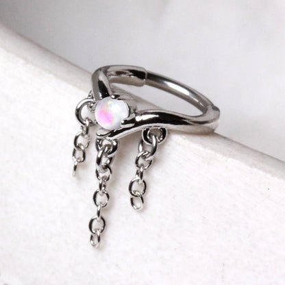 316L Stainless Steel Synthetic Opal Tiara with Chains Clicker Ring Cartilage Earring Skin Metals