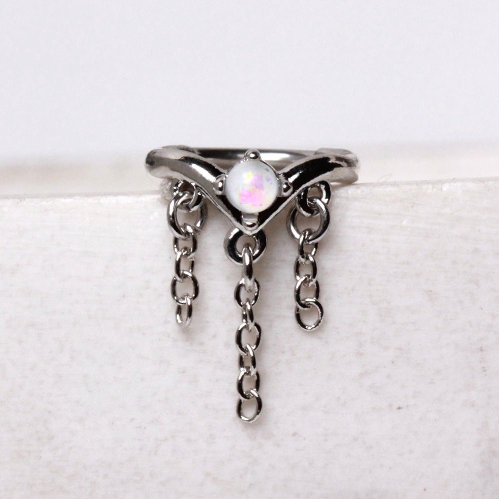 316L Stainless Steel Synthetic Opal Tiara with Chains Clicker Ring Cartilage Earring Skin Metals