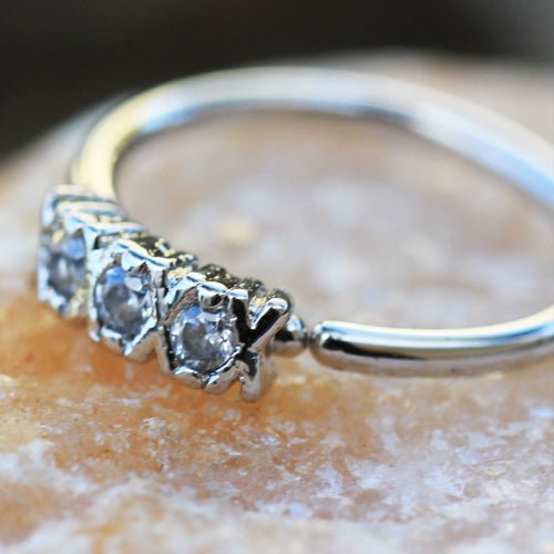 316L Stainless Steel Synthetic Triple CZ Cartilage Earring / Nose Hoop Ring - Skin Metals