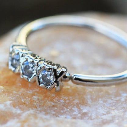 316L Stainless Steel Synthetic Triple CZ Cartilage Earring / Nose Hoop Ring - Skin Metals