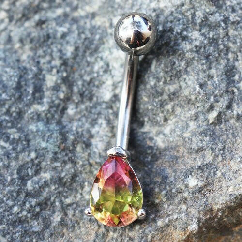 Stainless Steel Teardrop Synthetic Watermelon Tourmaline Navel Ring Navel Ring Impulse Piercings