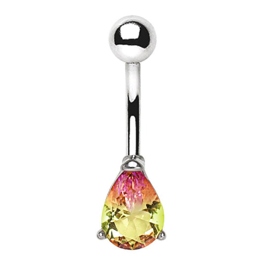 Stainless Steel Teardrop Synthetic Watermelon Tourmaline Navel Ring Navel Ring Impulse Piercings