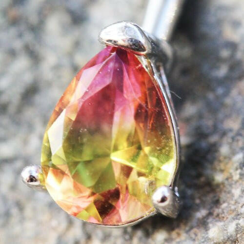 Stainless Steel Teardrop Synthetic Watermelon Tourmaline Navel Ring Navel Ring Impulse Piercings