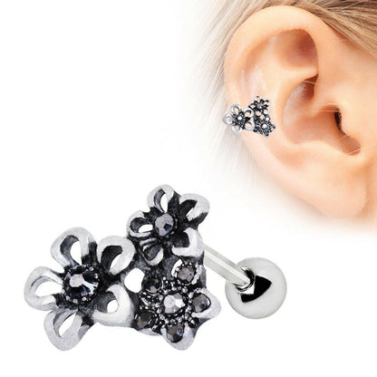 Stainless Steel Triple Accented Flower Cartilage Earring Cartilage Impulse Piercings