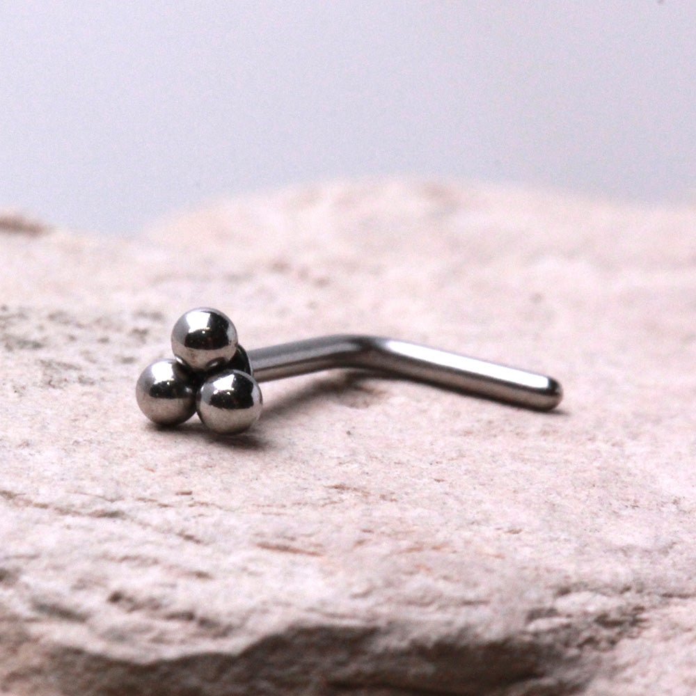 316L Stainless Steel Triple Ball L Bend Nose Ring - Skin Metals