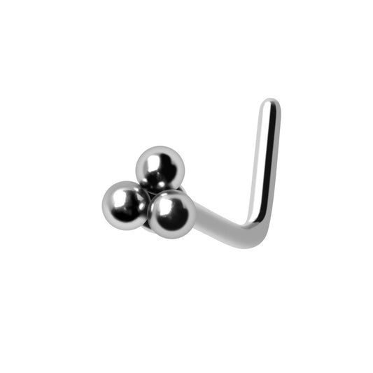 316L Stainless Steel Triple Ball L Bend Nose Ring - Skin Metals