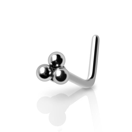 316L Stainless Steel Triple Ball L Bend Nose Ring - Skin Metals