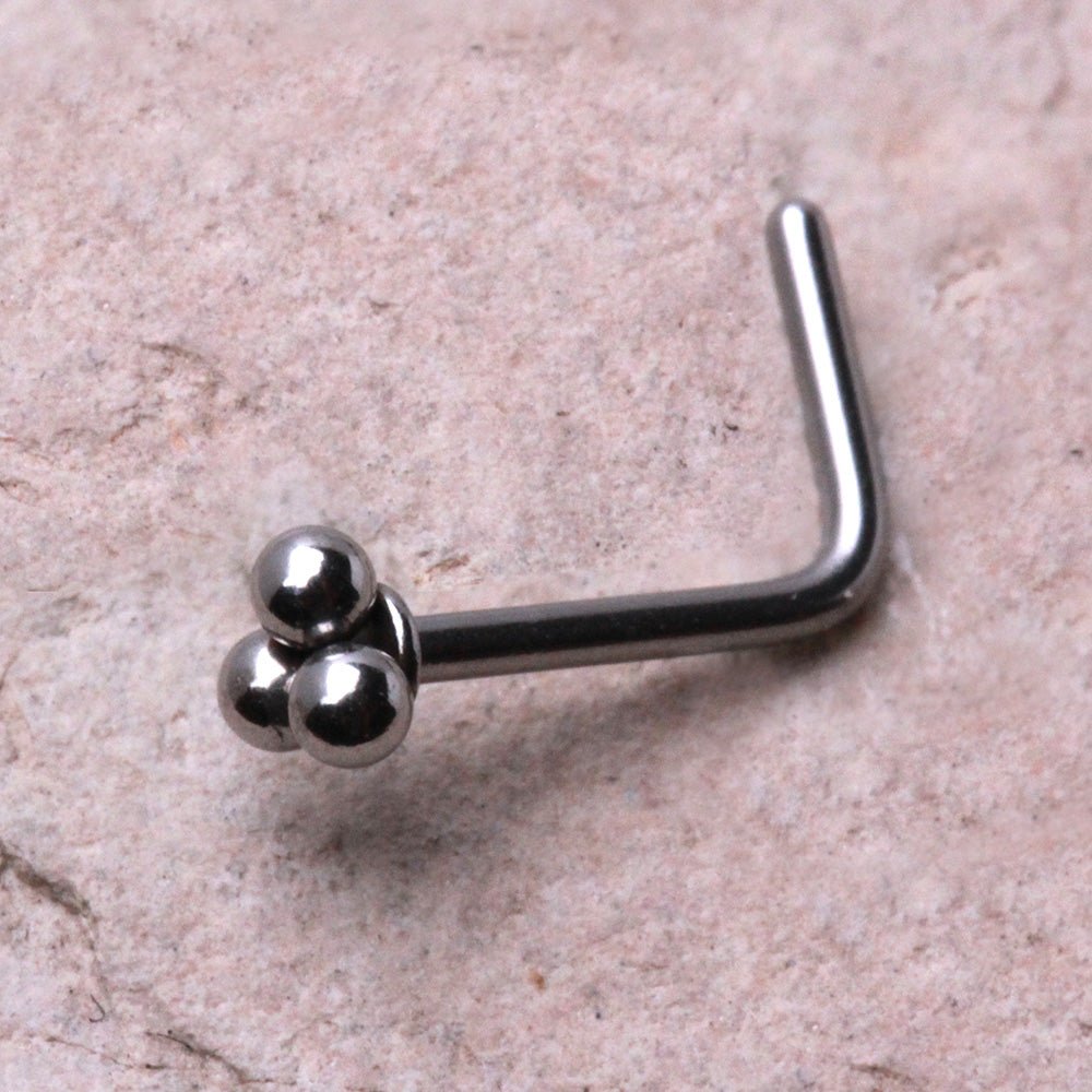 316L Stainless Steel Triple Ball L Bend Nose Ring - Skin Metals