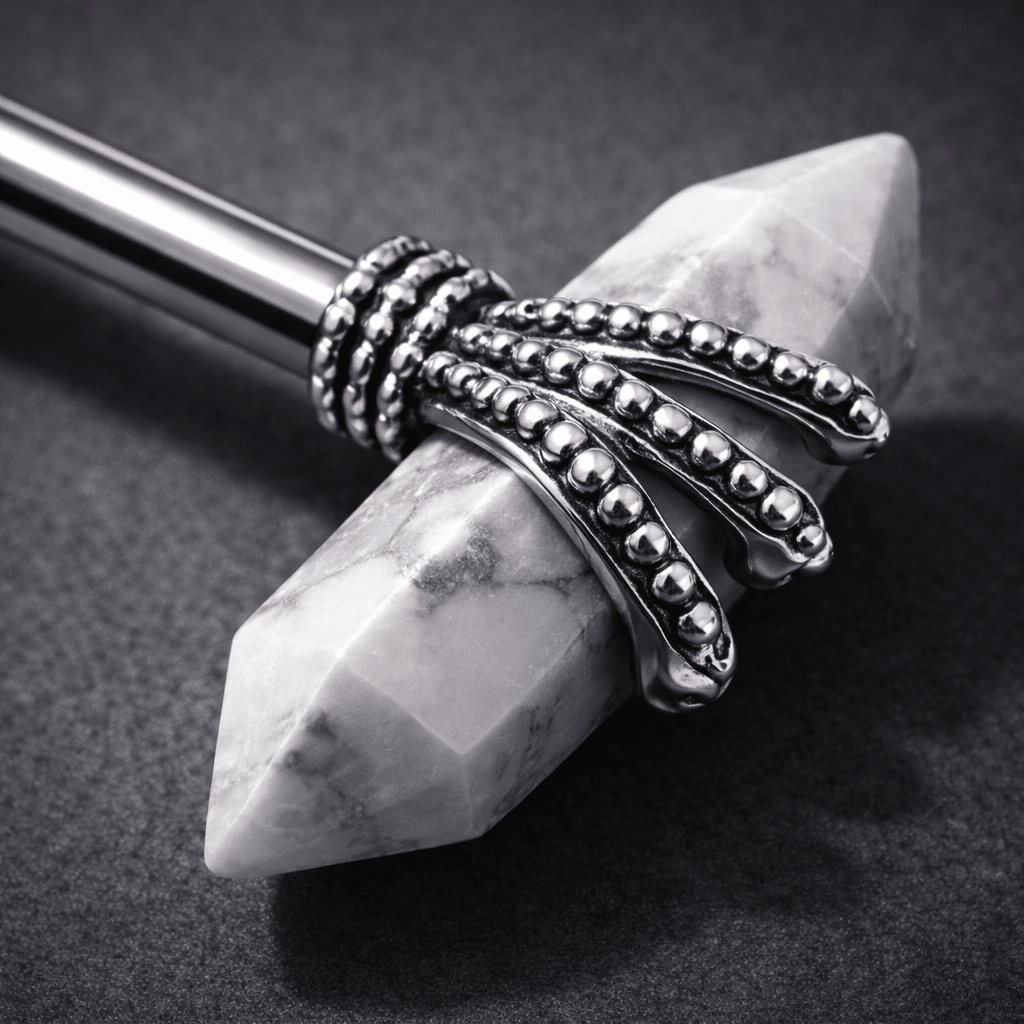 316L Stainless Steel Triple Claw Nipple Bar with Howlite Stones