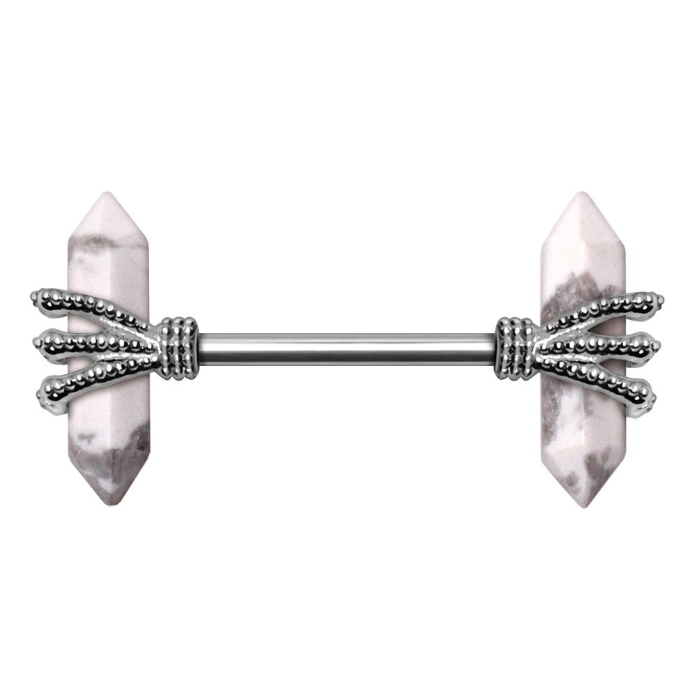 316L Stainless Steel Triple Claw Nipple Bar with Howlite Stones