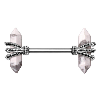 316L Stainless Steel Triple Claw Nipple Bar with Howlite Stones