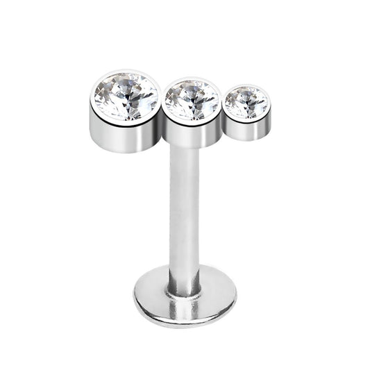 316L Stainless Steel Triple CZ Droplet Labret - Skin Metals