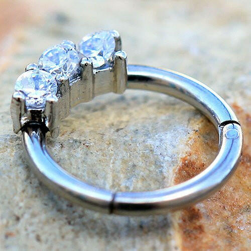 Stainless Steel Triple CZ Seamless Clicker Ring Captive Bead Impulse Piercings